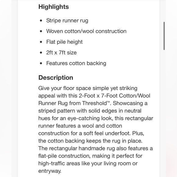 THRESHOLD NEW hand woven cotton/wool runner rug -black -2x7 - Picture 3 of 7